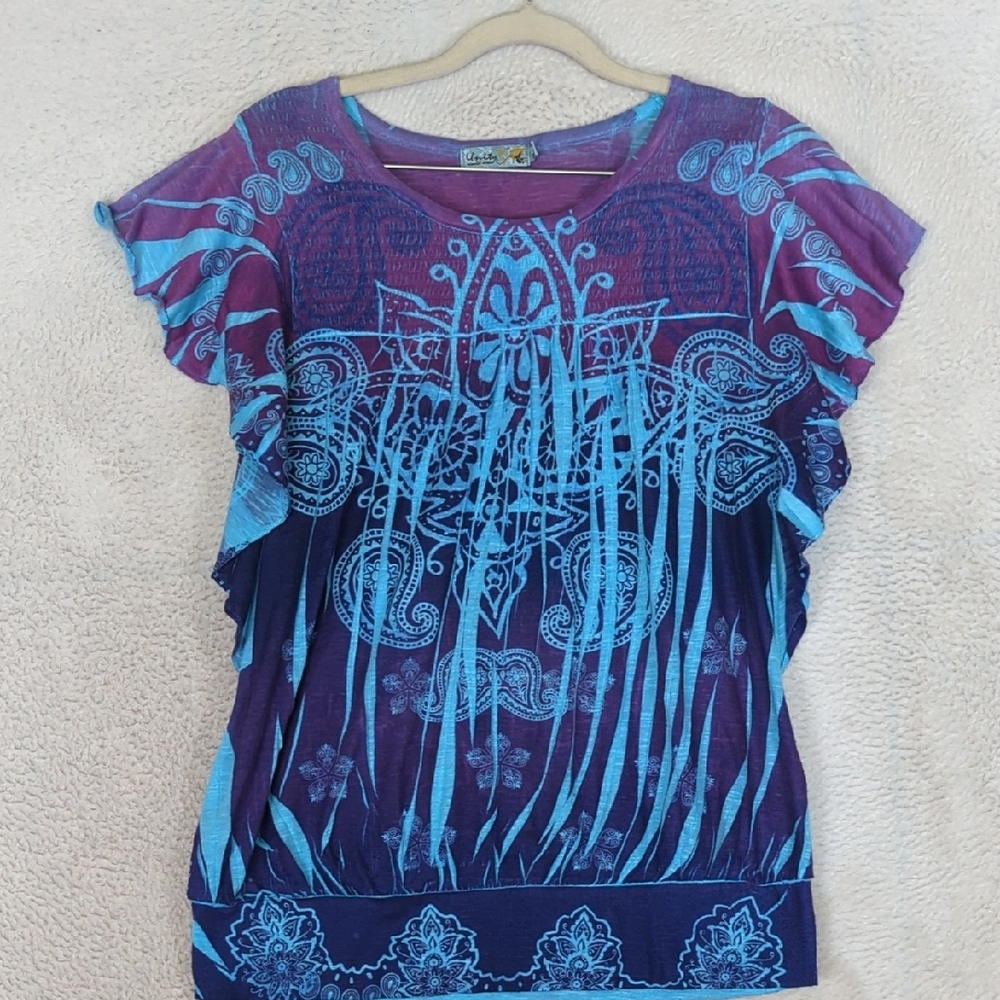 Unity Women's Blue & Purple Fairy Ruffle Shirt Size S‎